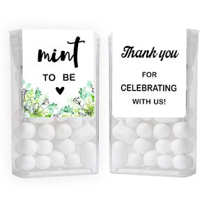 80PCS Mint To Be Favors Labels | Greenery Foliage Stickers for Tic Tac Favors | 1.5" x 4" Wedding & Bridal Shower Favors | Thank You for Celebrating with Us
