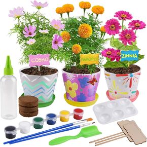 Kids Gardening Set, Paint and Plant Flower Gardening Kit, Kids Gardening Tools Kit, Best Birthday, Art, Crafts and Project Gift for Girl Age 4 5 6 7 8 9 10 Years Old