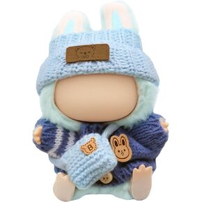 Clothes for 17cm Doll (NO Doll), Handcrafted Crochet Outfits for 17cm Doll with Accessories, Boy and Girl 3-Piece Clothes Set, Cute Stylish Clothing with hat and Bag for Doll Dress up (Blue)