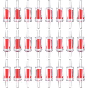 24-Pack Aquarium Air Check Valve, Plastic One Way Non-Return Valves Air Valve Air Tubing Accessories Air Pump Accessories for 3/16" Airline Tubing Fish Tank [Clear Red]
