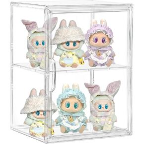 Acrylic Display Case, 2 Layer Clear Figure Display Cases for Collectibles with Magnetic Door, Acrylic Box with Movable Dividers 1 Pack