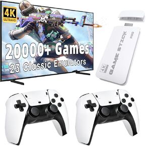 2025 Retro Gaming Console Pro و Retro Game Stick مع 4K HDMI وألعاب الفيديو الكلاسيكية مع 20،000+ لعبة و 23 محاكاة ، تمت ترقيتها Dual 2.4g Wireless Controllers 64GB