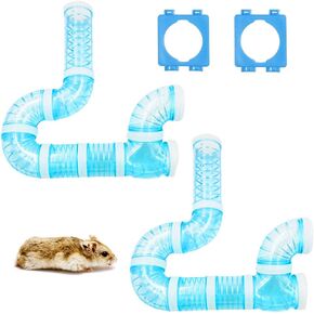 Hamster Tubes Set of 2, FULANDL DIY Hamster Tunnel Curvy Tube, Transparent Adventure External Pipe Connection Track, Hamsters Toy Hamsters Cage Accessories for Small Animals Sports (Clear)