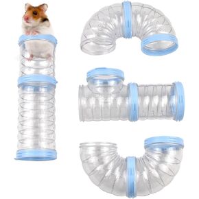 8 PCS Syrian Hamster Tube Set,Transparent Pet Cage Curvy Tunnel Kit DIY Dwarf Hamster Toy Tube Small Animal External Accessories Adventure Pipe for Mice Rat(Blue)