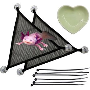أرجوحة AXOLOTL للأحياء السمك مع طبق تغذية السيراميك ، أرجوحة AXOLOTL مع وعاء ، أرجوحة مثلث الزواحف مع وحدة تغذية الدرج ، إكسسوارات AXOLOTLS للدبابات ، ملحقات خزان التنين الملتحي (الأسود ، S)