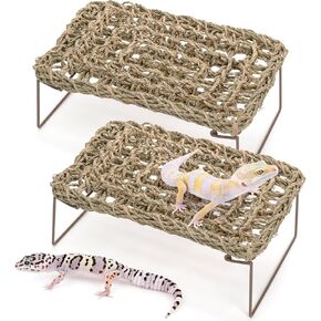 Yesland 2 Pack Bearded Dragon Hammock Reptile Tank Climbing Accessories Decor Lounger for Rest Basking Platform Metal Legs Bed Habitat for Lizard Leopard Gecko Snake Hermit Crab and Frog (Rectangle)