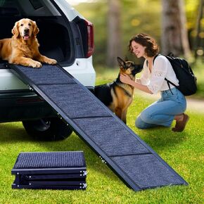 منحدر الكلب docred للسيارة ، 71 'L x 20' 'W Dog Ramps للكلاب الكبيرة ، منحدر الحيوانات الأليفة واسعة جدًا مع سطح غير انزلاق للكلاب المتوسطة والكبيرة للوصول إلى السيارة وسيارات الدفع الرباعي والشاحنة ، ويدعم ما يصل إلى 250 رطلاً