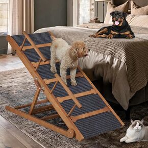 Wooden Dog Pet Ramp for High Bed 30inches Tall - 47.2" Dog/Pet Ramp for Bed with Side Rails- 6 Adjustable from 15.7"-28"-Foldable Dog Ramp for Small Large Dogs- Up to 80lb