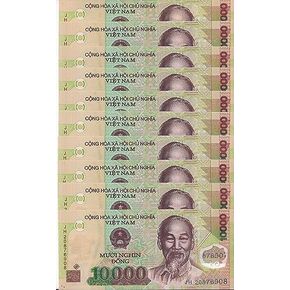 10 X 10,000 Dong VND Banknote, UNC, Polymer 100% Authentic