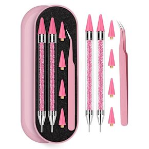 Rhinestone Picker Tool, Wax Pencil for Rhinestones Applicator Tool With 4 Extra Pink Replaceable Wax Head and 1 Tweezer(Pink B)