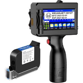 HX127 Handheld Inkjet Printer,Portable Handheld Printer Gun with 4.3 Inch Touch Screen Quick Drying Inkjet Coding Machine for Batch Number,Barcode,QR Code,Series Number,Logo ect