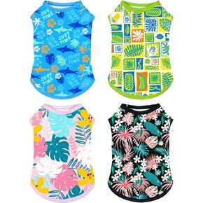 PET SHOW 4 Pack Dog Hawaiian Shirts for Small Doggies UPF 50+ UV Sun Protection Summer Cool Clothes Tank Top Floral Puppy Kitten Cats T-Shirts Pet Holiday Party Sleeveless Vest Boy Girl(X-Small)
