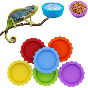 6 Pack Crested Gecko Food Dish, Gecko Food Bowl, Reusable Small Reptile Feeding Dish, Crested Gecko Tank Accessories for Hermit Crab,Turtle, Tarantula, Snake-6 Colors