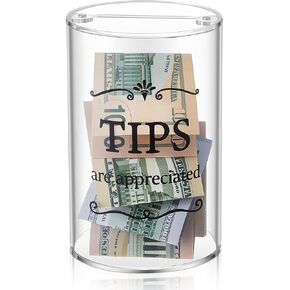 Vesici Tips Jar for Money Acrylic Cylinder Tip Cash Box Donation Tip Bucket 3.9'' x 3.9'' x 5.9'' Plastic Storage Container Suggestion Box Raffle Cash Box for Bartender Bars Restaurants Musicians