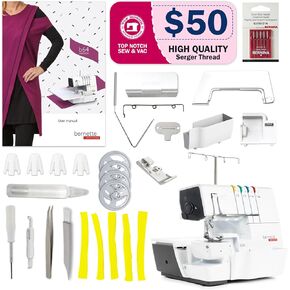 Bernette Airlock B64 Overlock Serger Serger Machine | Air Threading ARM 1300 SPM LED LED Comper Foot | أداة طقم تطريز خياطة اللحف مع إكسسوارات للاستخدام المنزلي أو المهني