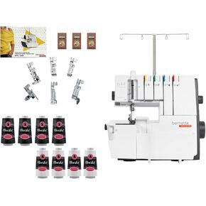 Bernette B44 Funlock Overlock Serger Serger Machine مع مجموعة | باقة بقعة المواضيع ، ملاقط مختلفة ، مجموعات الإبر | غرز الثقيل وأداء خياطة اللحف | المبتدئين للمبنيين