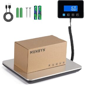 MUNBYN Shipping Scale, 440lb/1.8oz Digital Postal Scale for Packages with Hold/Tare Function, Backlit LCD, Battery & Cable Included, Postage Scale for Small Business, Packages, Luggage, and Home Use