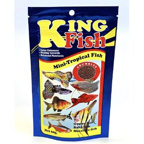King Tropical Fish Food Mini Small Size Floating Sinking Flakes Pellets Mixed Fish Food High Protein 45% Special Fish Feed 60 Gram, Healthy Nutrition Color Enhancer Clean & Clear Water Formula in Saudi Arabia