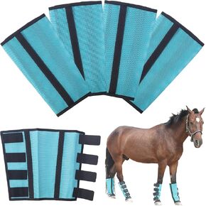 Adjustable Horse Fly Boots Set of 4, Breathable Mesh Fly Boots for Horses, Equine Leg Protection Reduce Stomping, Horse Leggings Leg Guards - (Pale Blue/Large)