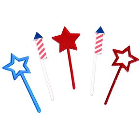 Fourth of July Acrylic Cupcake Topper Food Picks - 5pc set of Labor Day Memorial Day Patriotic Decor | Red White and Blue Summer Party Supplies Party in the USA Decorations American Flag Home Decor