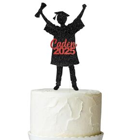 Personalized Name Black Glitter Graduation Cake Topper Table Centerpieces for Party, Photo Booth Props, Class of 2025 Congrats Senior Cake Topper, 2025 Graduation Decorations (Black) Decor (Red)