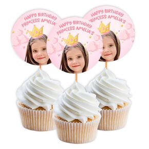 Personalized Princess Cupcake Toppers With Magical Castle Design And Face Cutout - Girls Princess Birthday Party Supplies