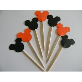 24 Mickey Mouse Mixed Orange and Black inspired cupcake toppers food picks Halloween party décor supplies