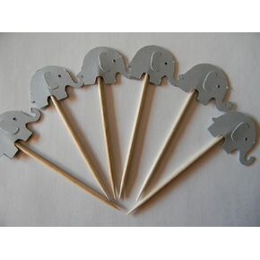 24 gray elephant elephants cupcake toppers food picks baby shower decor