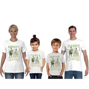 PARTY SHOP Customizable Shirts for a Princess, Frog Themed Birthday. Add Any Name and Age. Family Matching Shirts.