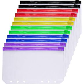 30PCS A6 Size Binder Pockets 6 Holes Budget Cash Envelopes Multicolor Zipper Money Organizer Clear Zipper Folders Loose Leaf Document Storage Bags for 6 Ring Binders Cash ID Card Credit Card