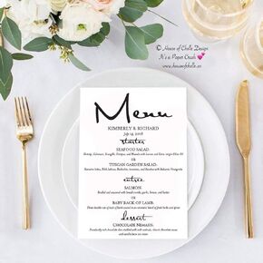 Wedding Menu Cards - Printed Personalized Table Menu Cards, Wedding Table Centerpiece Decorations, Dinner, Birthday, Shower, Quinceanera, Party, Event - Set of 25