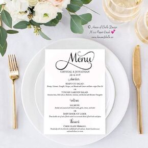 Wedding Menu Cards - Printed Personalized Table Menu Cards, Wedding Table Centerpiece Decorations, Dinner, Birthday, Shower, Quinceanera, Party, Event - Set of 25