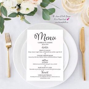 Wedding Menu Cards - Printed Personalized Table Menu Cards, Wedding Table Centerpiece Decorations, Dinner, Birthday, Shower, Quinceanera, Party, Event - Set of 25