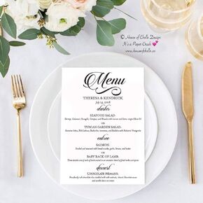 Wedding Menu Card - Printed Personalized Table Menu Cards, Wedding Table Centerpiece Decorations, Dinner, Birthday, Shower, Quinceanera, Party, Event - Set of 25