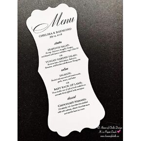 Wedding Menu Cards - Printed Custom Table Menu Cards, Wedding Table Centerpiece Decorations, Dinner, Birthday, Shower, Quinceanera, Party, Event - Set of 25