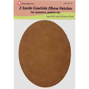 -2 Sew-on Large Natural Suede Leather Elbow Patches Size 4.75 in x 6.5 in w/Perforated Edges for Easy Sewing - (Brown) in Kuwait