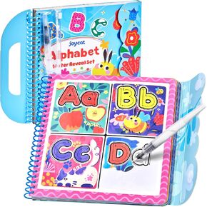 JoyCat Water Reveal Alphabet Coloring Book for Toddlers 3-5, Reusable 14 Activity Pages with Water Pen for No-Mess Drawing, Preschool Alphabet Learning Letter Tracing Toys, Birthday Gift Boys Girls