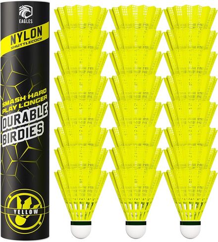 EAGLES كرة الريشة الطيور النايلون ريش كرة الريشة - مجموعة كرة الطيور البلاستيكية لممارسة البيسبول في الأماكن المغلقة والخارجية ~ الديوك المكوكية مستقرة ودائمة للأطفال والكبار (12 حزمة الأصفر) in Kuwait