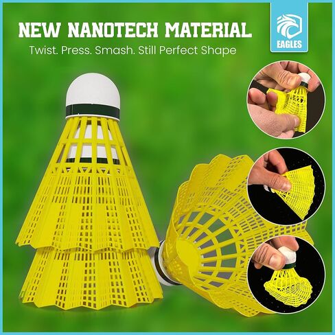 EAGLES كرة الريشة الطيور النايلون ريش كرة الريشة - مجموعة كرة الطيور البلاستيكية لممارسة البيسبول في الأماكن المغلقة والخارجية ~ الديوك المكوكية مستقرة ودائمة للأطفال والكبار (12 حزمة الأصفر) in Kuwait