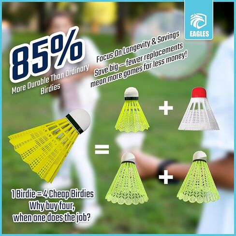 EAGLES كرة الريشة الطيور النايلون ريش كرة الريشة - مجموعة كرة الطيور البلاستيكية لممارسة البيسبول في الأماكن المغلقة والخارجية ~ الديوك المكوكية مستقرة ودائمة للأطفال والكبار (12 حزمة الأصفر) in Kuwait