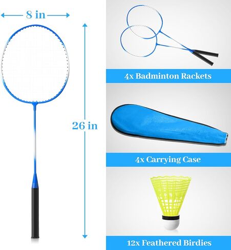 مجموعة مضارب كرة الريشة مكونة من 8 قطع مع 12 كرة ريشة و4 حقيبة حمل مضارب كرة الريشة خفيفة الوزن ومضارب كرة الريشة معدات كرة الريشة للبالغين والمراهقين in Kuwait