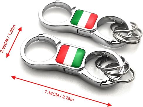 PTDecals 2 قطعة معدنية إيطاليا العلم الإيطالي حلقة رئيسية سريعة الإصدار الربيع المفاتيح مع 6 خواتم للرجال والنساء in Kuwait