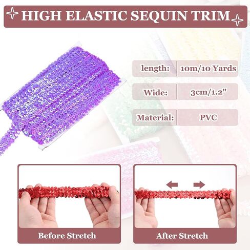 meccanixity 10 ياردة × 1.2 بوصة الترتر المرن تقليم مسطحة متمسكة الشريط بايليت النسيج شريط الشريط ل DIY الحرف الخياطة لباس الضوء الأرجواني in Kuwait