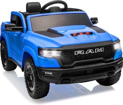 12V مرخصة من RAM 1500 Ride On Toy for Kids ، ركوب طفل صغير على شاحنة صغيرة مع التحكم عن بعد الوالدين ، سيارة كهربائية للأطفال مع تخزين سرير الشاحنة ، حزام أمان 3 نقاط (أسود) in Kuwait