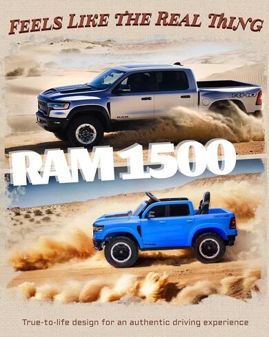 12V مرخصة من RAM 1500 Ride On Toy for Kids ، ركوب طفل صغير على شاحنة صغيرة مع التحكم عن بعد الوالدين ، سيارة كهربائية للأطفال مع تخزين سرير الشاحنة ، حزام أمان 3 نقاط (أسود) in Kuwait