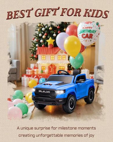 12V مرخصة من RAM 1500 Ride On Toy for Kids ، ركوب طفل صغير على شاحنة صغيرة مع التحكم عن بعد الوالدين ، سيارة كهربائية للأطفال مع تخزين سرير الشاحنة ، حزام أمان 3 نقاط (أسود) in Kuwait