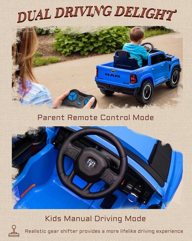 12V مرخصة من RAM 1500 Ride On Toy for Kids ، ركوب طفل صغير على شاحنة صغيرة مع التحكم عن بعد الوالدين ، سيارة كهربائية للأطفال مع تخزين سرير الشاحنة ، حزام أمان 3 نقاط (أسود) in Kuwait