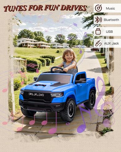 12V مرخصة من RAM 1500 Ride On Toy for Kids ، ركوب طفل صغير على شاحنة صغيرة مع التحكم عن بعد الوالدين ، سيارة كهربائية للأطفال مع تخزين سرير الشاحنة ، حزام أمان 3 نقاط (أسود) in Kuwait