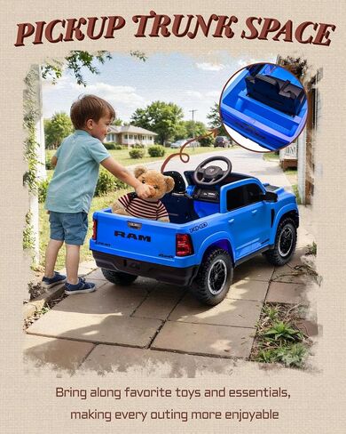 12V مرخصة من RAM 1500 Ride On Toy for Kids ، ركوب طفل صغير على شاحنة صغيرة مع التحكم عن بعد الوالدين ، سيارة كهربائية للأطفال مع تخزين سرير الشاحنة ، حزام أمان 3 نقاط (أسود) in Kuwait
