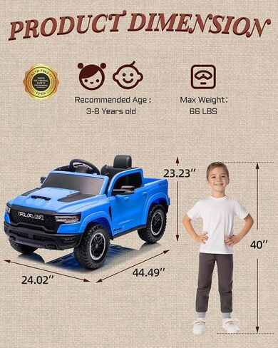 12V مرخصة من RAM 1500 Ride On Toy for Kids ، ركوب طفل صغير على شاحنة صغيرة مع التحكم عن بعد الوالدين ، سيارة كهربائية للأطفال مع تخزين سرير الشاحنة ، حزام أمان 3 نقاط (أسود) in Kuwait